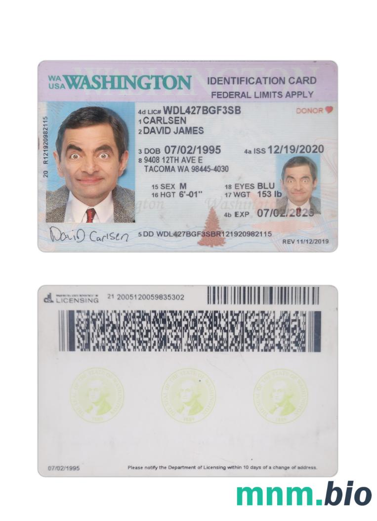 Karta identyfikacyjna stanu Waszyngton (USA) 2020-obecnie